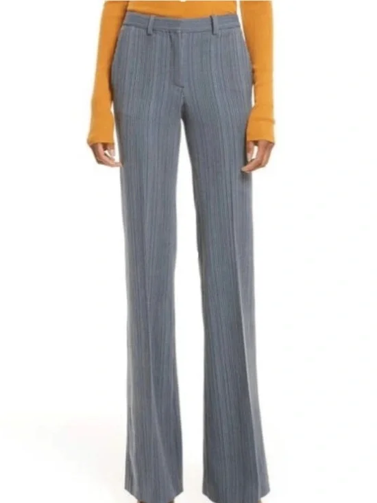 Theory | Women’s Blue/Multi Pinstripe Wool Flare Leg Demetria 2 Eldora Trouser 0 - Picture 2 of 16